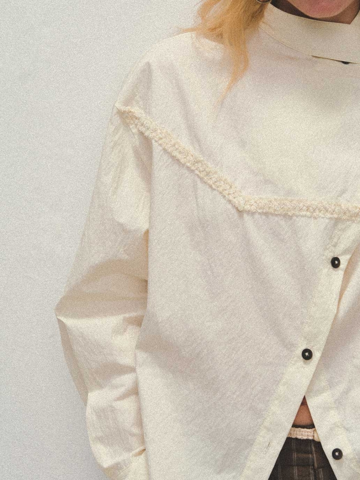Beige Textured Long-Sleeve Shirt