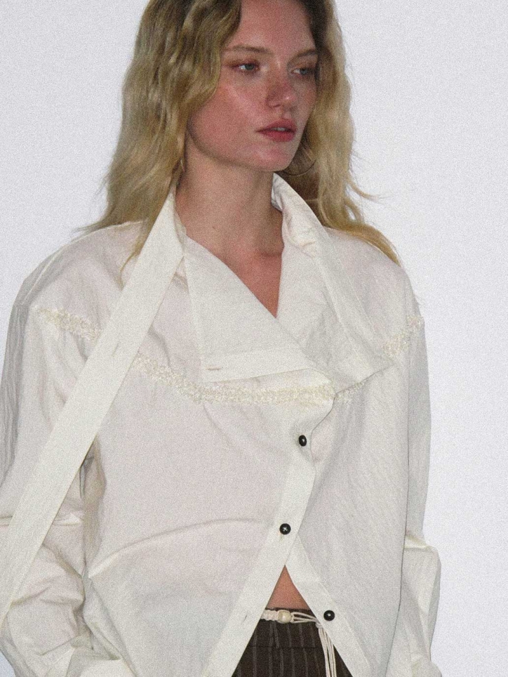 Beige Textured Long-Sleeve Shirt