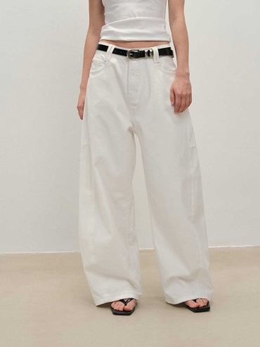 White Structured Wide-Leg Workwear Pants