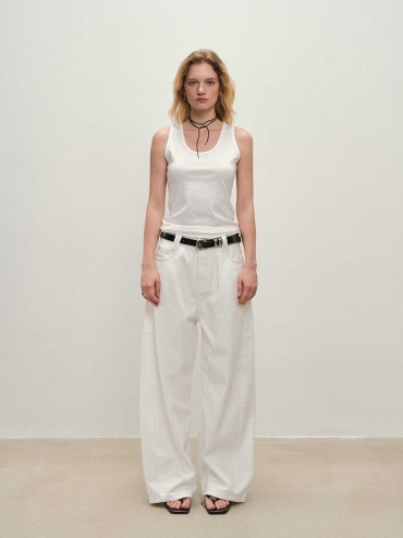 White Structured Wide-Leg Workwear Pants