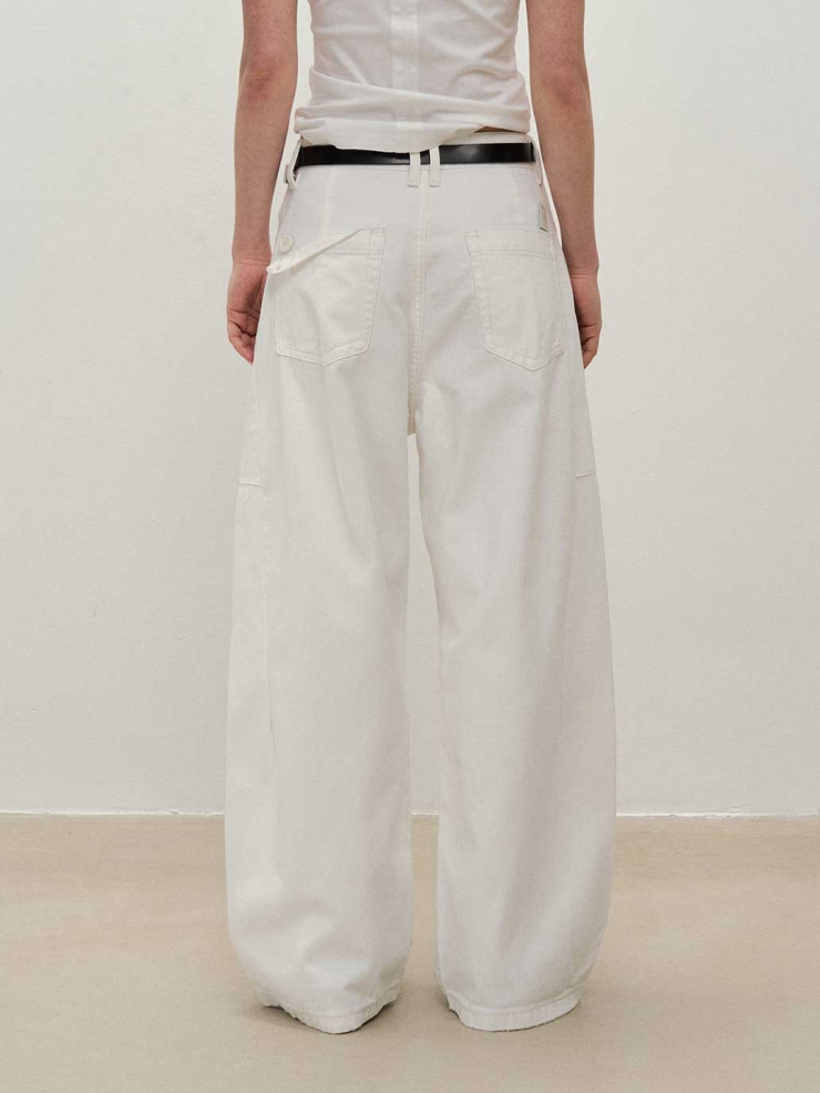 White Structured Wide-Leg Workwear Pants