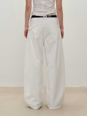 White Structured Wide-Leg Workwear Pants