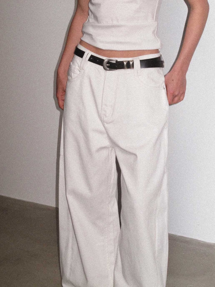 White Structured Wide-Leg Workwear Pants