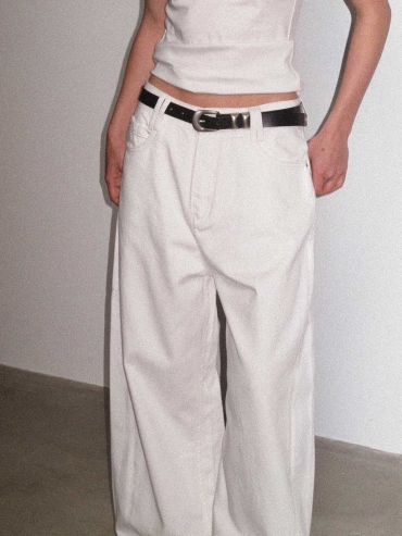 White Structured Wide-Leg Workwear Pants