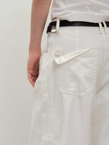 White Structured Wide-Leg Workwear Pants
