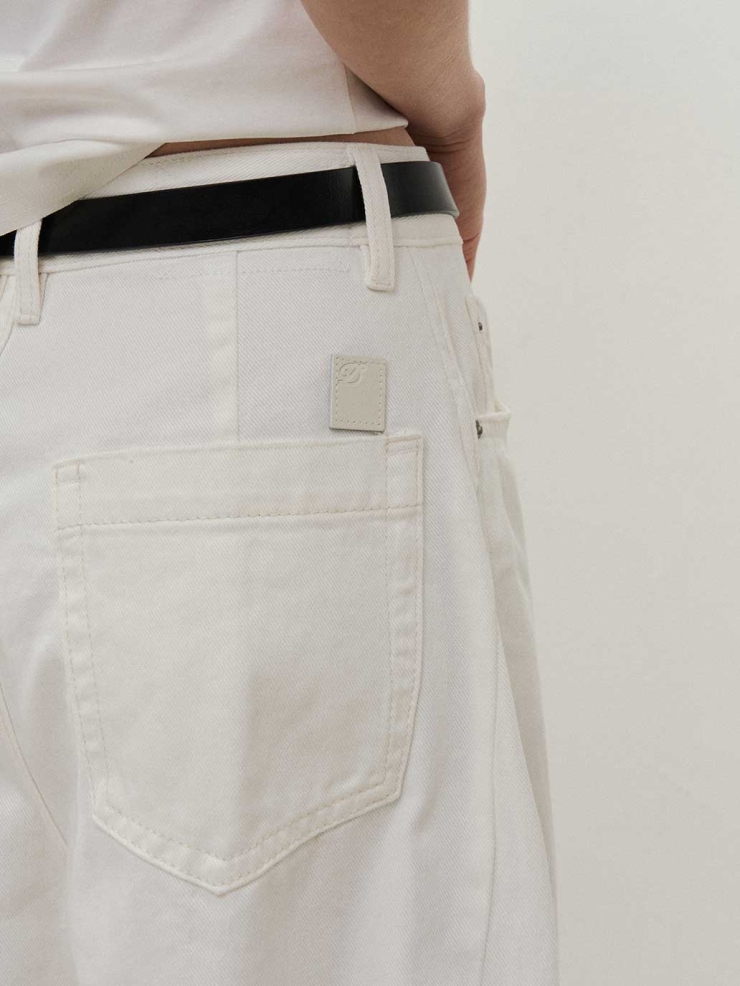 White Structured Wide-Leg Workwear Pants