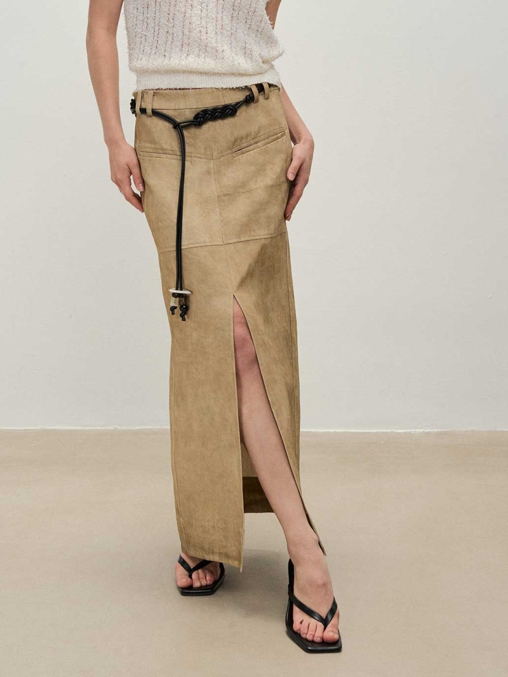 Camel Vintage Long Utility Skirt