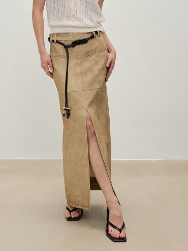 Camel Vintage Long Utility Skirt