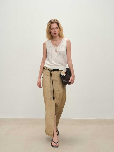Camel Vintage Long Utility Skirt