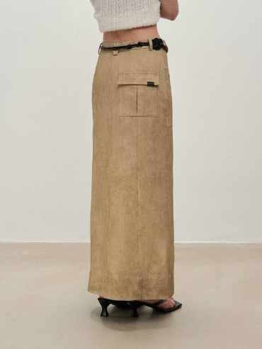 Camel Vintage Long Utility Skirt