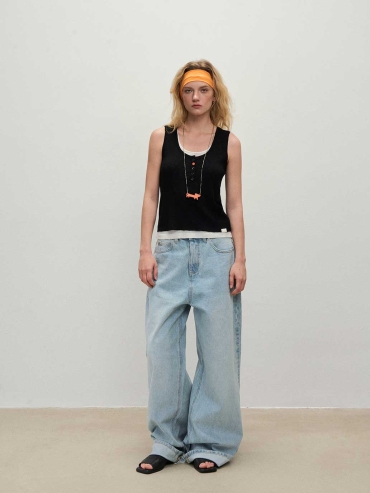 Light Blue Distressed Straight Jeans