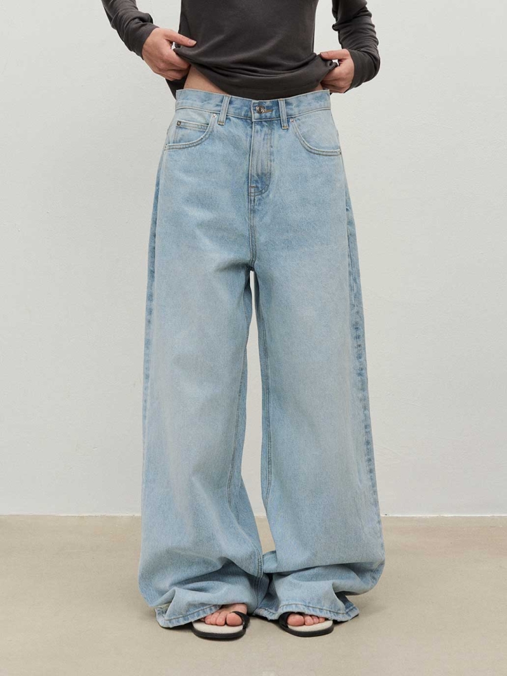 Light Blue Distressed Straight Jeans