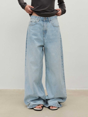 Light Blue Distressed Straight Jeans