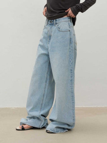 Light Blue Distressed Straight Jeans