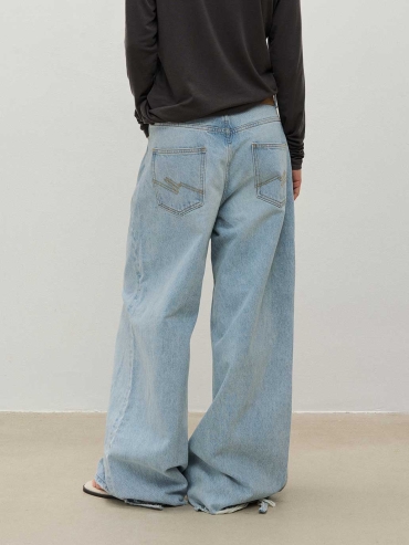 Light Blue Distressed Straight Jeans