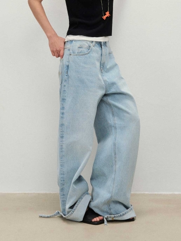 Light Blue Distressed Straight Jeans