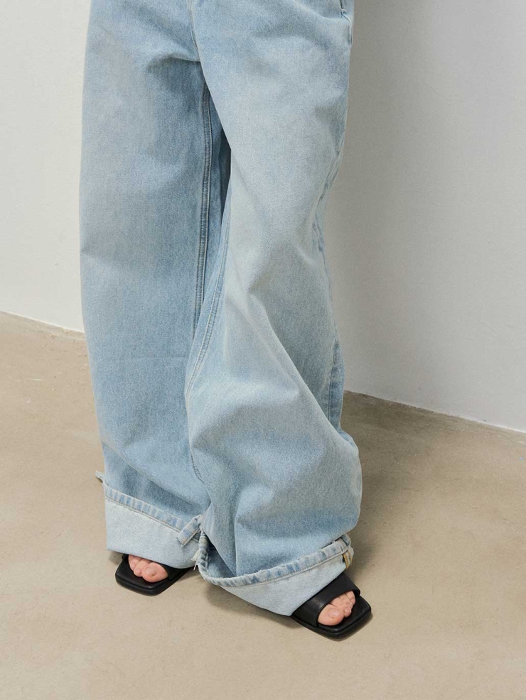 Light Blue Distressed Straight Jeans