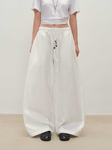 White Trousers with Beaded Waist Cord