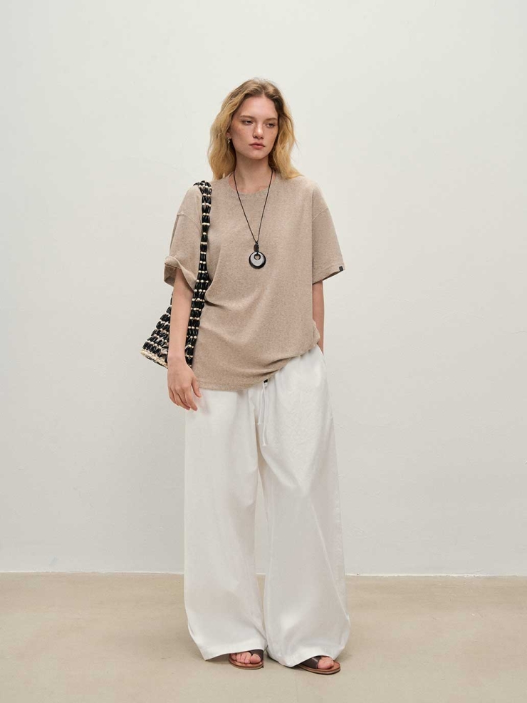 White Trousers with Beaded Waist Cord