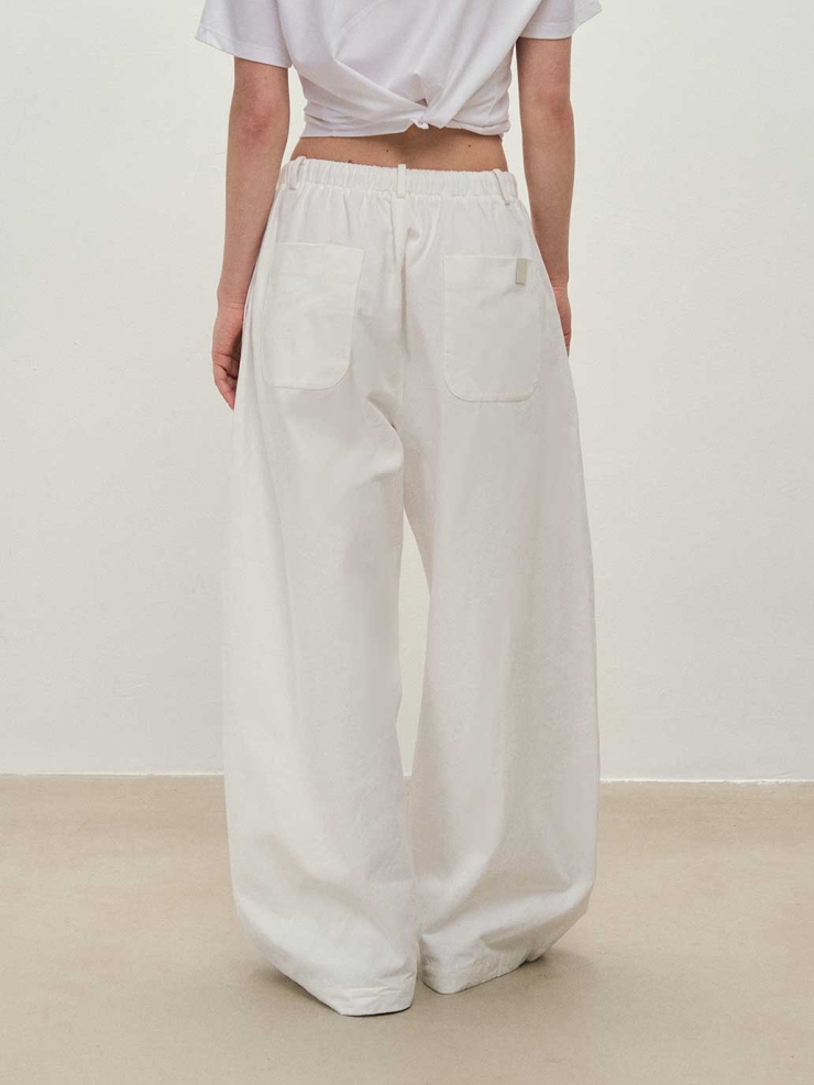 White Trousers with Beaded Waist Cord