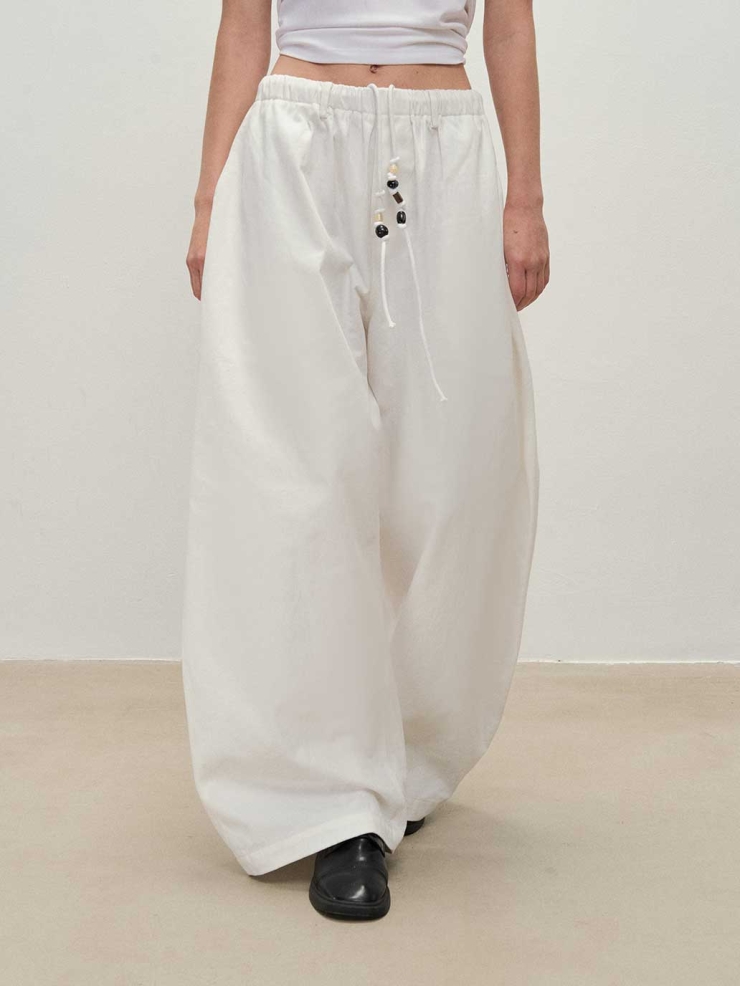 White Trousers with Beaded Waist Cord