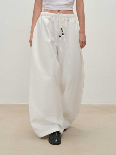 White Trousers with Beaded Waist Cord