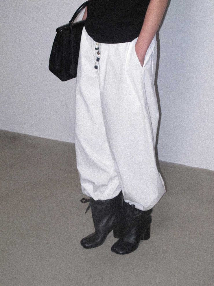 White Trousers with Beaded Waist Cord