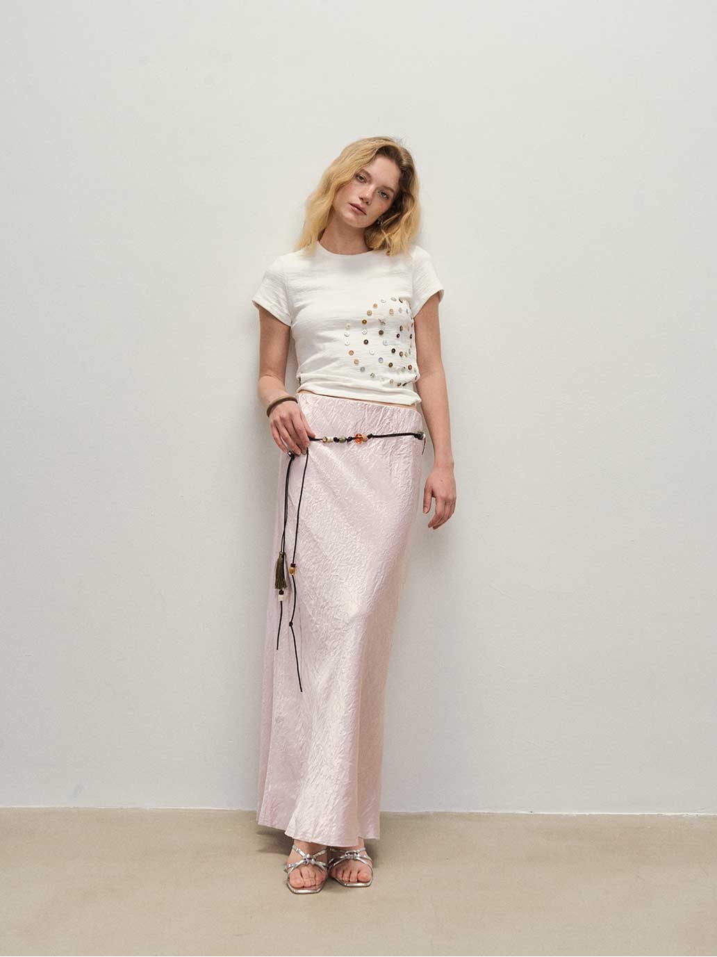 Pink Acetate Midi Skirt