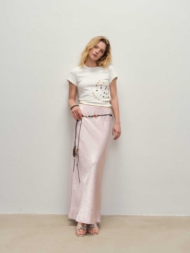 Pink Acetate Midi Skirt