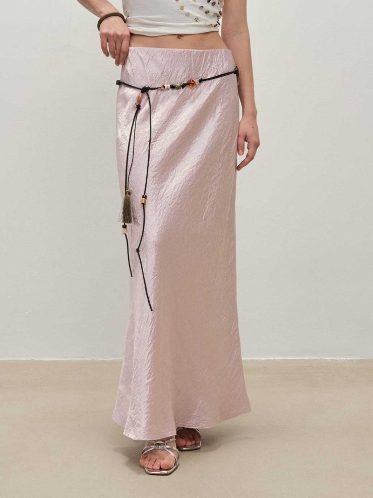 Pink Acetate Midi Skirt