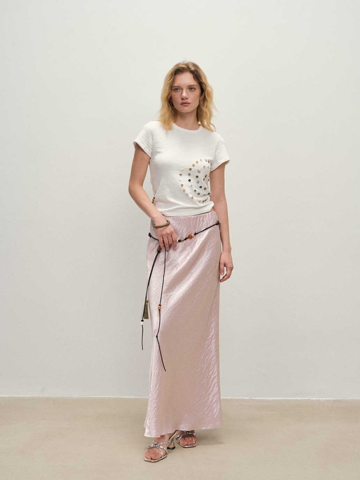 Pink Acetate Midi Skirt