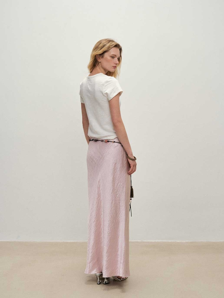 Pink Acetate Midi Skirt