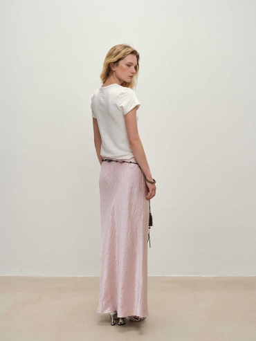 Pink Acetate Midi Skirt