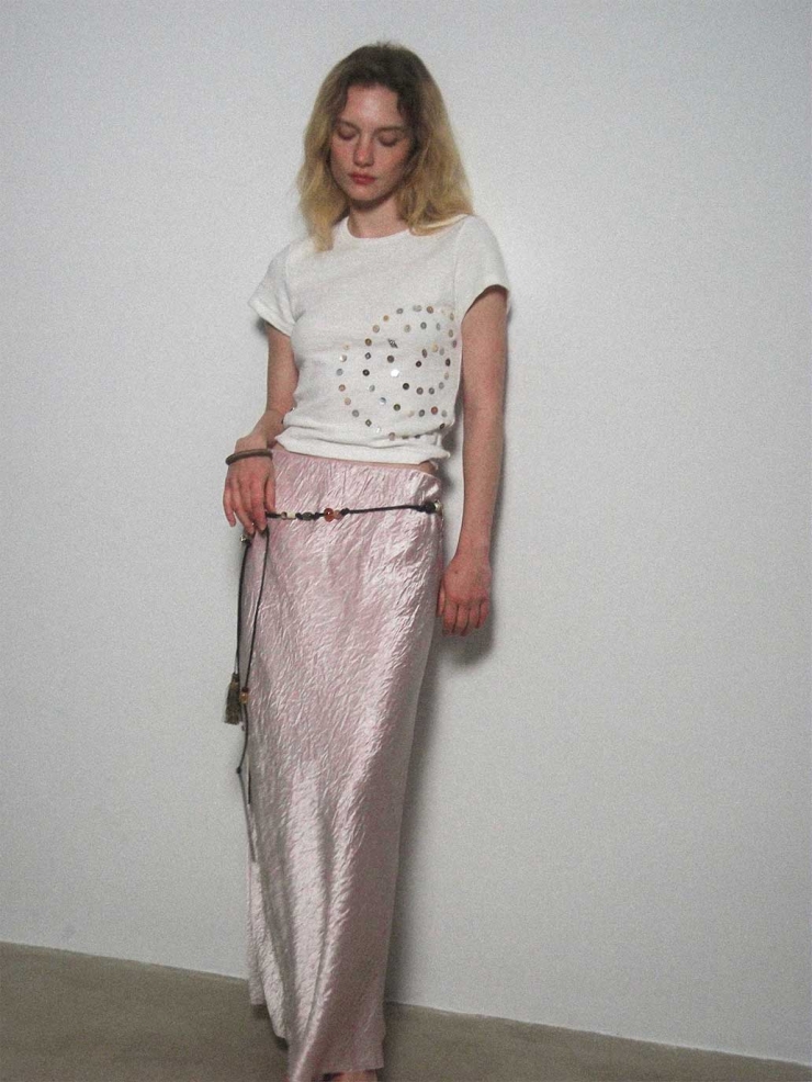 Pink Acetate Midi Skirt