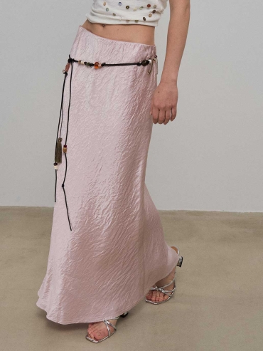 Pink Acetate Midi Skirt