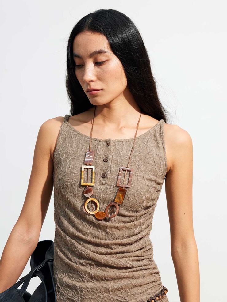 Brown Wool Jacquard Sleeveless A-line Dress