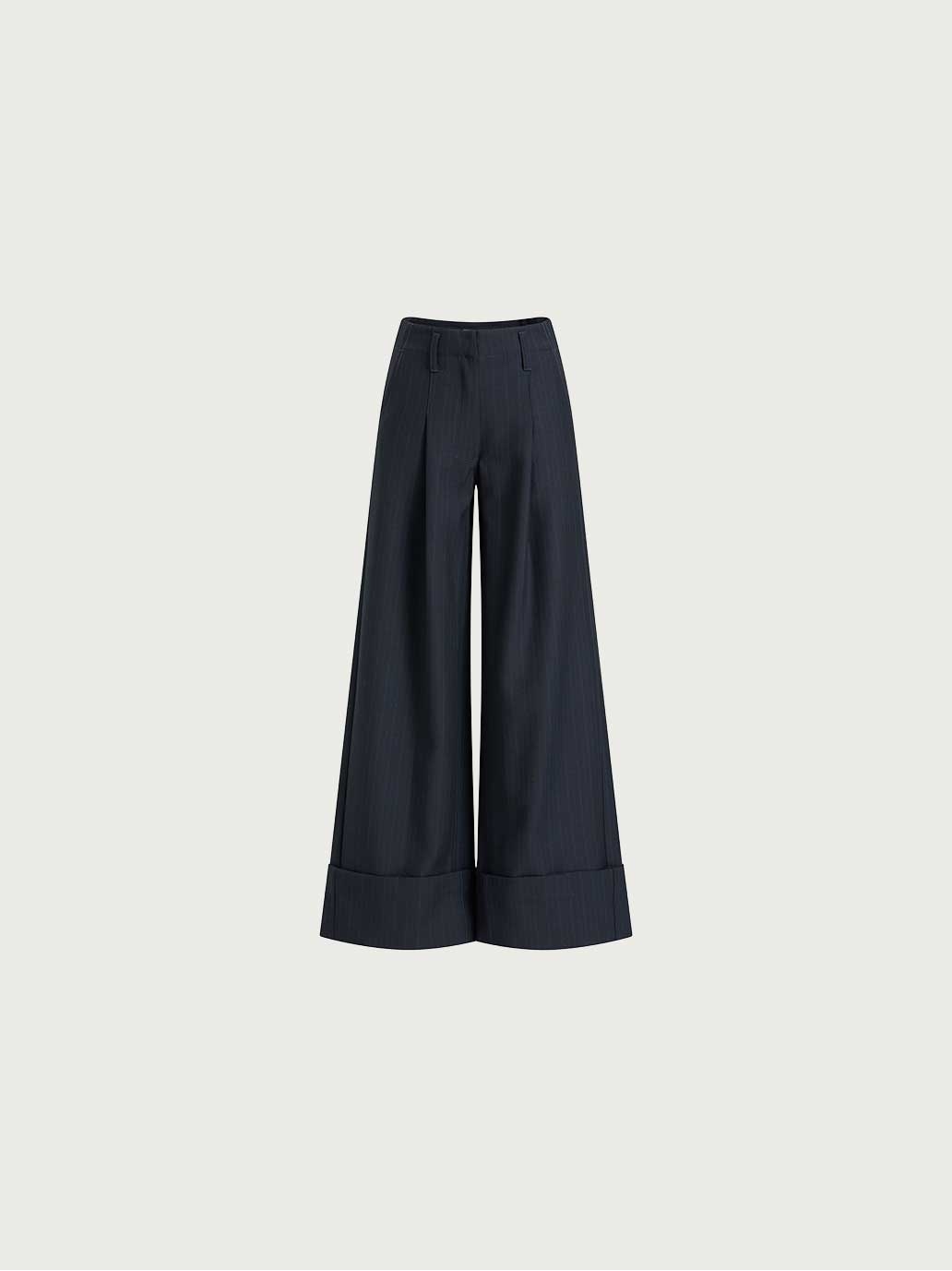 Navy Blue Pinstripe Pleated Suit Trousers