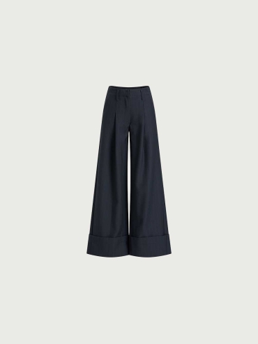 Navy Blue Pinstripe Pleated Suit Trousers