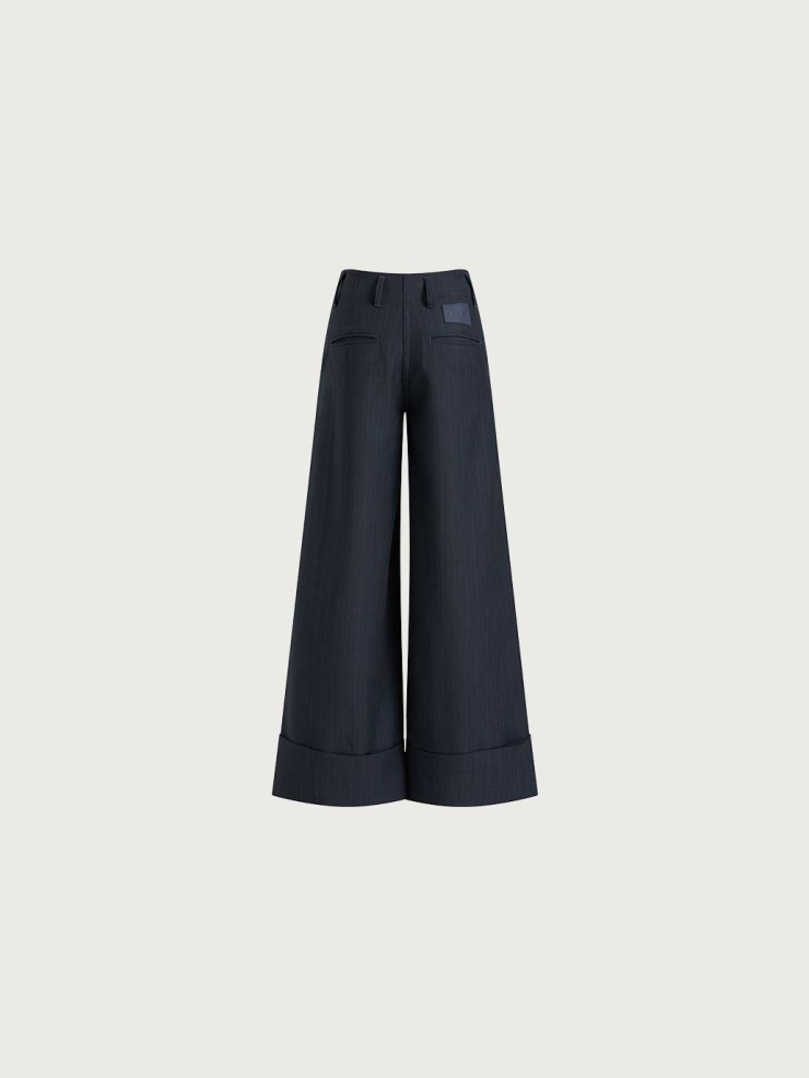 Navy Blue Pinstripe Pleated Suit Trousers