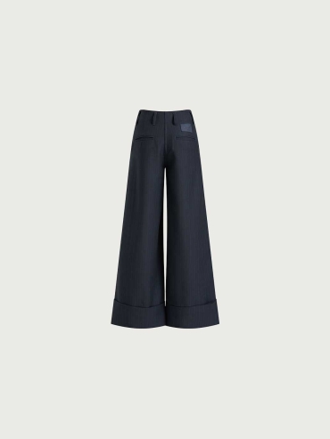 Navy Blue Pinstripe Pleated Suit Trousers