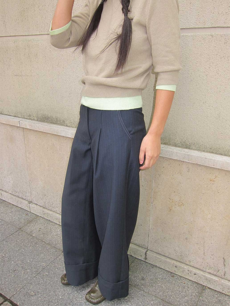 Navy Blue Pinstripe Pleated Suit Trousers