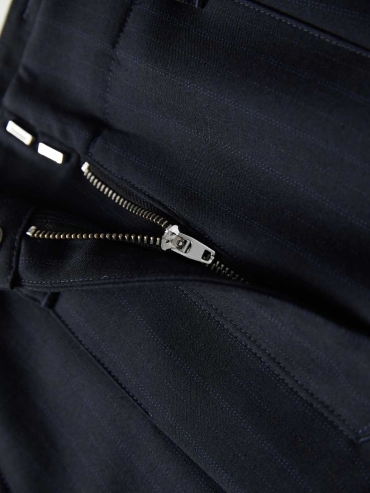 Navy Blue Pinstripe Pleated Suit Trousers