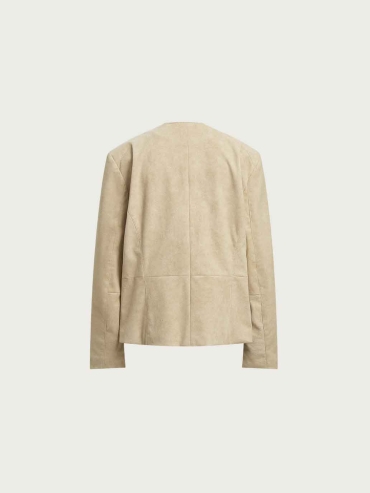 Beige H-Line Collarless Suede Jacket