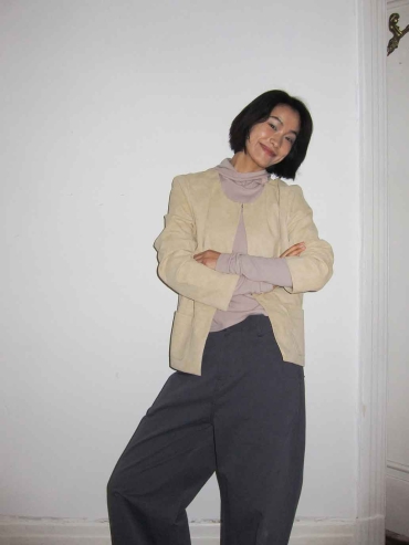 Beige H-Line Collarless Suede Jacket