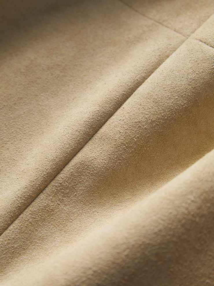 Beige H-Line Collarless Suede Jacket