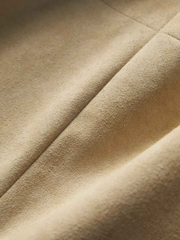 Beige H-Line Collarless Suede Jacket