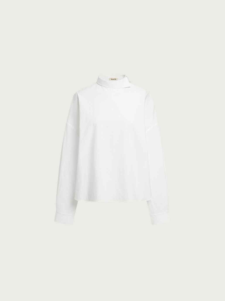 White Asymmetric-Neck Drop Shoulder Shirt