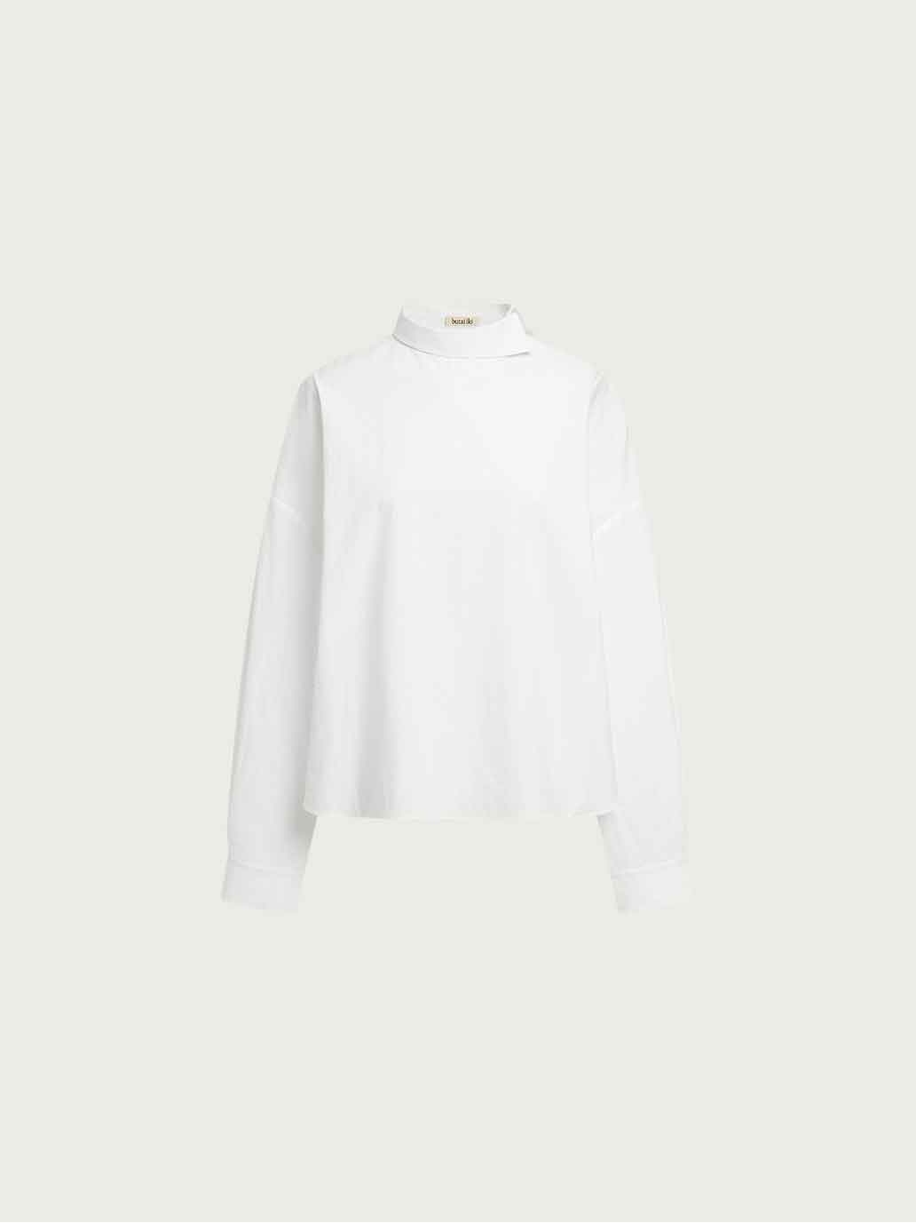 White Asymmetric-Neck Drop Shoulder Shirt