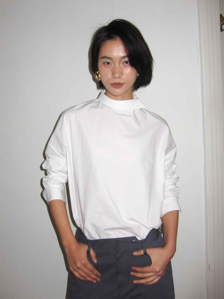 White Asymmetric-Neck Drop Shoulder Shirt