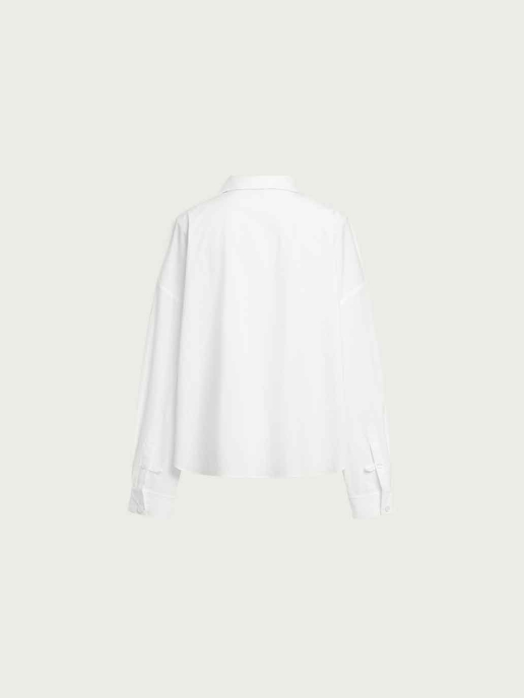 White Asymmetric-Neck Drop Shoulder Shirt